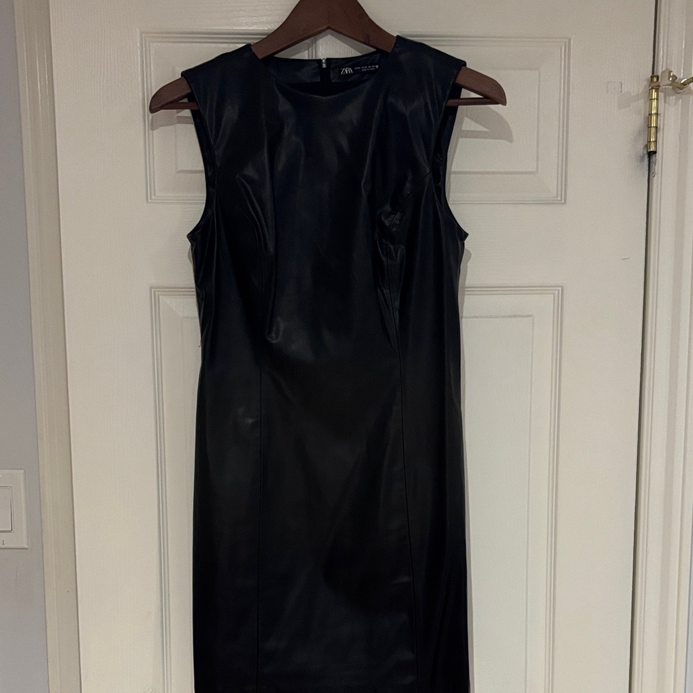 Zara Black Faux Leather Mini Dress